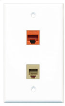 Load image into Gallery viewer, RiteAV - 1 Port Phone Beige 1 Port Cat5e Ethernet Orange Wall Plate - Bracket Included
