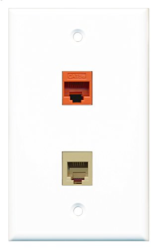 RiteAV - 1 Port Phone Beige 1 Port Cat5e Ethernet Orange Wall Plate - Bracket Included