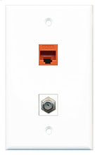 Load image into Gallery viewer, RiteAV - 1 Port Coax Cable TV- F-Type 1 Port Cat6 Ethernet Orange Wall Plate - Bracket Included
