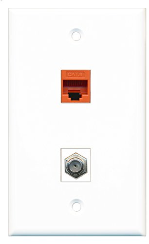 RiteAV - 1 Port Coax Cable TV- F-Type 1 Port Cat6 Ethernet Orange Wall Plate - Bracket Included