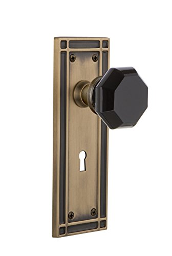 Nostalgic Warehouse 723896 Mission Plate with Keyhole Double Dummy Waldorf Black Door Knob in Antique Brass