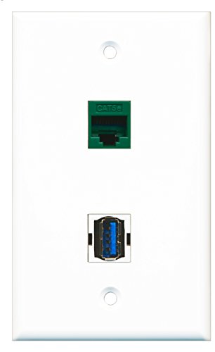 RiteAV - 1 Port Cat5e Ethernet Green 1 Port USB 3 A-A Wall Plate - Bracket Included