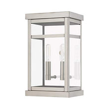 Load image into Gallery viewer, Livex 20702-91 Transitional Two Light Outdoor Wall Lantern from Hopewell Collection in Pwt, Nckl, B/S, Slvr. Finish, Brushed Nickel
