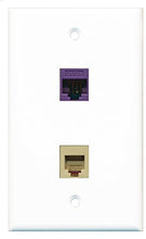 Load image into Gallery viewer, RiteAV - 1 Port Phone Beige 1 Port Cat5e Ethernet Purple Wall Plate - Bracket Included
