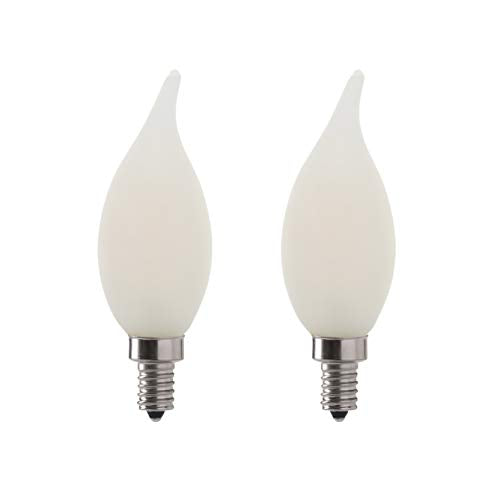 LED 6W Flame Tip Frosted Filament Chandelier Light Bulb, 60W Equivalent, 500 Lumens, 3000K Soft White, Dimmable, 120V, E12 Candelabra Base, Energy Star, (2 Pack)