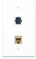 RiteAV - 1 Port Phone Beige 1 Port USB 3 A-A Wall Plate - Bracket Included