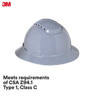 3 M Full Brim Hard Hat H 808 V, Gray 4 Point Ratchet Suspension, Vented
