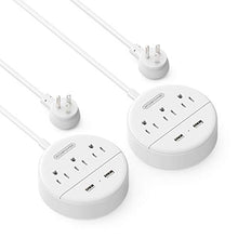 Load image into Gallery viewer, 2 Pack Travel Power Strip, NTONPOWER Flat Plug Power Strip with USB, 3 Outlet 2 USB Desktop Charging Station with 5ft Power Cord Wall Mount for Cruise , Travel, Hotel, Nightstand and Office, White
