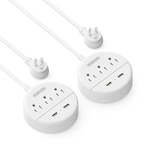 2 Pack Travel Power Strip, NTONPOWER Flat Plug Power Strip with USB, 3 Outlet 2 USB Desktop Charging Station with 5ft Power Cord Wall Mount for Cruise , Travel, Hotel, Nightstand and Office, White