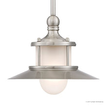 Load image into Gallery viewer, Luxury Nautical Indoor Hanging Pendant Light, Small Size: 8&quot;H x 9.5&quot;W, with Coastal Style Elements, Hooded Design, Pretty Brushed Nickel Finish and Acid Etched Glass, UQL2531 by Urban Ambiance
