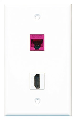 RiteAV - 1 Port HDMI 1 Port Cat5e Ethernet Pink Wall Plate - Bracket Included