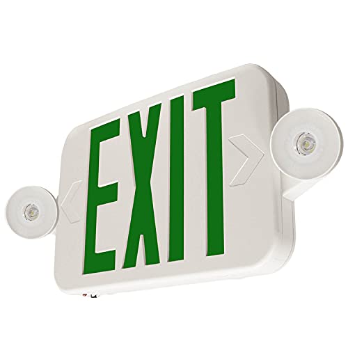 LFI Lights - UL Certified - Hardwired Green Compact Combo Exit Sign Emergency Light - COMBOJRGWBB