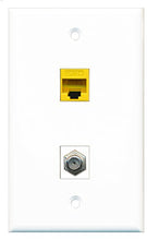 Load image into Gallery viewer, RiteAV - 1 Port Coax Cable TV- F-Type 1 Port Cat5e Ethernet Yellow Wall Plate - Bracket Included

