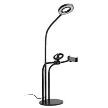 Load image into Gallery viewer, Ring Light with Cell Phone Holder Stand for Live Stream Makeup Led Camera Lighting 3-Light Mode/10-Level Brightness with Flexible Arms Compatible with Most Smartphones
