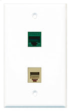 Load image into Gallery viewer, RiteAV - 1 Port Phone Beige 1 Port Cat5e Ethernet Green Wall Plate - Bracket Included
