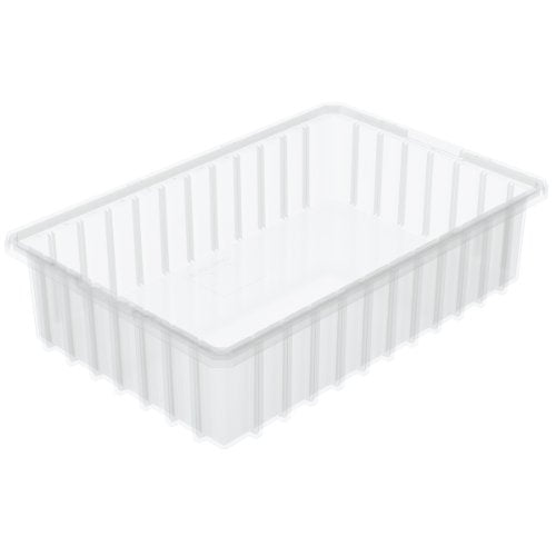 Akro-Mils 33164 16-1/2-Inch L by 10-7/8-Inch W by 4-Inch H Akro-Grid Slotted Divider Plastic Tote Box, Clear, 12-Pack