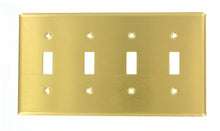 Load image into Gallery viewer, Leviton 81012 4-Gang Toggle Device Switch Wallplate, Standard Size, Device Mount, Brass
