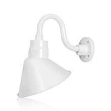 Load image into Gallery viewer, 10in. White Outdoor Angle Shade Gooseneck Sign Light Fixture with 10in. Long Extension Arm - Wall Sconce Farmhouse, Vintage, Antique Style - UL Listed - 9W 900lm A19 LED Bulb (5000K Cool White)
