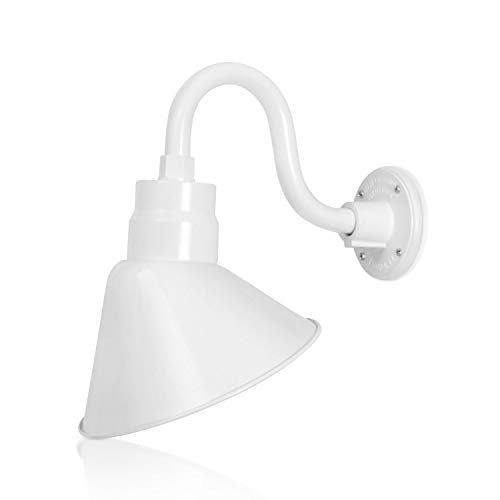 10in. White Outdoor Angle Shade Gooseneck Sign Light Fixture with 10in. Long Extension Arm - Wall Sconce Farmhouse, Vintage, Antique Style - UL Listed - 9W 900lm A19 LED Bulb (5000K Cool White)