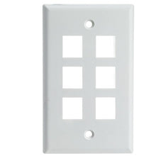 Load image into Gallery viewer, CableWholesale Keystone Wall Plate 6 Port, White (Cat5e, Cat6, Coax (Video), Aux (Cat6 for Data, IP Phone, POTS or Other), Single Gang
