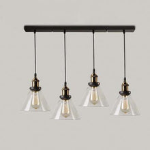 Load image into Gallery viewer, Industrial Retro Country Style Clear Glass Island Chandelier - LITFAD Clear Cone Glass Shade Four Lights Pendant Light Antique Brass &amp; Bronze Finish Ceiling Light
