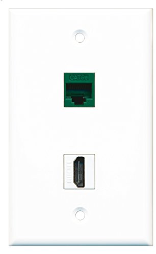 RiteAV - 1 Port HDMI 1 Port Cat5e Ethernet Green Wall Plate - Bracket Included