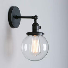 Load image into Gallery viewer, Phansthy Black Bathroom Light Fixture Single Industrial Wall Sconce with 5.9 Inches Globe Lampshade
