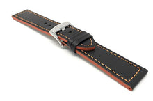 Load image into Gallery viewer, 20mm Smartwatch Band Strap fits Motorola 360 (42mm Case) &amp; Many More, Leather, Racer, Black with Orange Stitching
