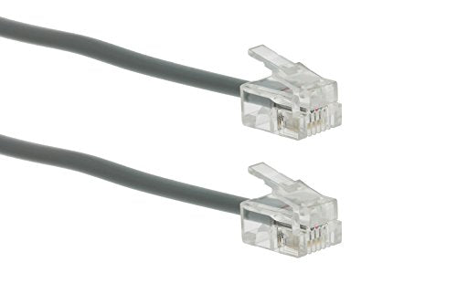 RJ11 Straight Modular Telephone Cable, Silver, 2ft,