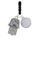 Load image into Gallery viewer, Delight Jewelry Hamsa Hand with Blue Crystal Stronger Braver Smarter Phone Charm
