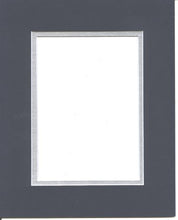 Load image into Gallery viewer, 16x20 Navy Blue &amp; Silver Double Picture Mat, Bevel Cut for 11x14 Picture or Photo
