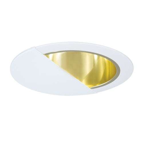 Jesco Lighting TM630PBWH 6-Inch Aperture Line Voltage Trim Recessed Light, Wall Washer with Reflector, Polished Brass Finish with White Trim