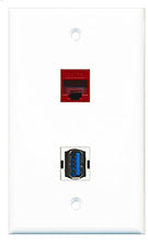 Load image into Gallery viewer, RiteAV - 1 Port Cat5e Ethernet Red 1 Port USB 3 A-A Wall Plate - Bracket Included
