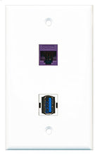 Load image into Gallery viewer, RiteAV - 1 Port Cat5e Ethernet Purple 1 Port USB 3 A-A Wall Plate - Bracket Included
