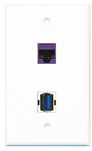 RiteAV - 1 Port Cat5e Ethernet Purple 1 Port USB 3 A-A Wall Plate - Bracket Included