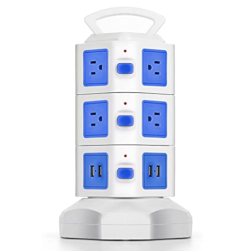 TNP Power Strip Tower with USB Ports Surge Protector - 10 AC Outlet + 4 USB Port Charging Station Desk Power Strip Supply Adapter Plug, Individual Switch, 6FT Extension Cord