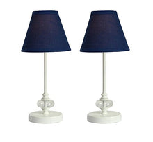 Load image into Gallery viewer, Urbanest Set of 2 Lucas Mini Accent Lamp, Brushed Nickel with Indigo Cotton Hardback Lamp Shade, 15-inch Tall
