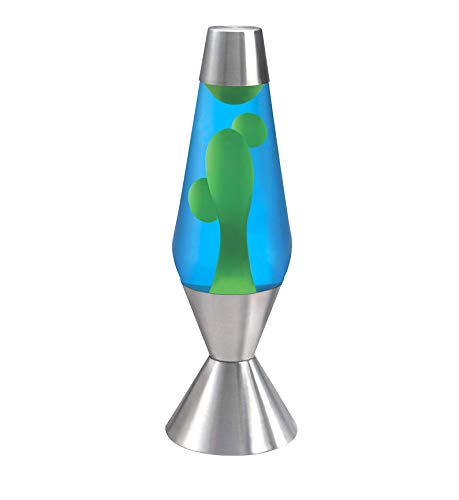 Lava Lite Original 16.3-Inch Silver Base Lamp with Yellow Wax in Blue Liquid, 52-ounce