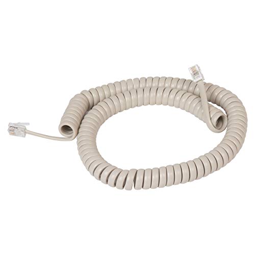 Coiled Telephone Handset Cord for Use with PBX Phone Systems, VoIP Telephones - 12 Ft Uncoiled, Rj22, 1.5 Inch Lead on Both Ends, Dark Ash