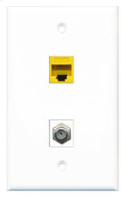 Load image into Gallery viewer, RiteAV - 1 Port Coax Cable TV- F-Type 1 Port Cat6 Ethernet Yellow Wall Plate - Bracket Included
