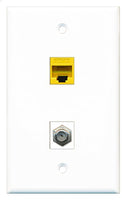 RiteAV - 1 Port Coax Cable TV- F-Type 1 Port Cat6 Ethernet Yellow Wall Plate - Bracket Included