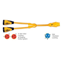 Load image into Gallery viewer, Marinco Y504-2-30 EEL (2)-30A-125V Female to (1)50A-125/250V Male Y Adapter - Yellow Marine , Boating Equipment
