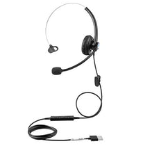Load image into Gallery viewer, USB Plug Hands-Free Call Center Noise Cancelling Corded Monaural Headset Headphone with Mic Mircrophone for Both Office PC VOIP Softphone and Telephone with USB Plug for Headset
