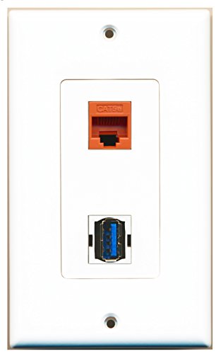 RiteAV - 1 Port Cat5e Ethernet Orange 1 Port USB 3 A-A Decorative Wall Plate - Bracket Included