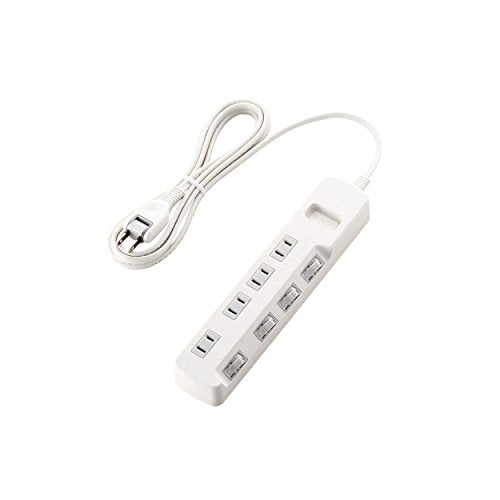 ELECOM Lightning Guard Power Strip with Individual Switch and Swing Plug 4 Outlet 2.5m [White] T-K5A-2425WH (Japan Import)