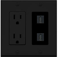 RiteAV - 15 Amp Power Outlet 2 Port HDMI Decorative Type Wall Plate - Black