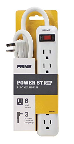 Prime Wire PB801124 6-Outlet Power Strip with 14-3 SJT 3-Feet Cord