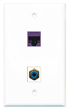 Load image into Gallery viewer, RiteAV - 1 Port RCA Blue 1 Port Cat5e Ethernet Purple Wall Plate - Bracket Included
