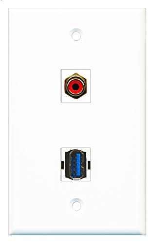 RiteAV - 1 Port RCA Red 1 Port USB 3 A-A Wall Plate - Bracket Included