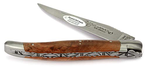 Laguiole en Aubrac handmade knife 12 cm L0212WIHF peppermint root handle, chiselled platines, blade and bolsters stainless steel